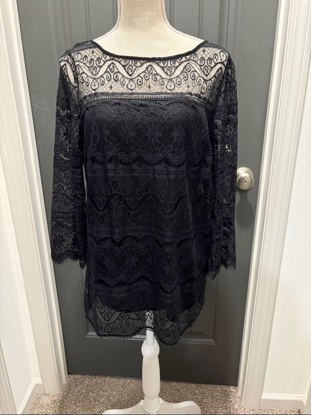 Max Studio Black Lace Tunic Top